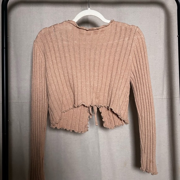 Tan Ribbed Knit Cardigan - Picture 2 of 2